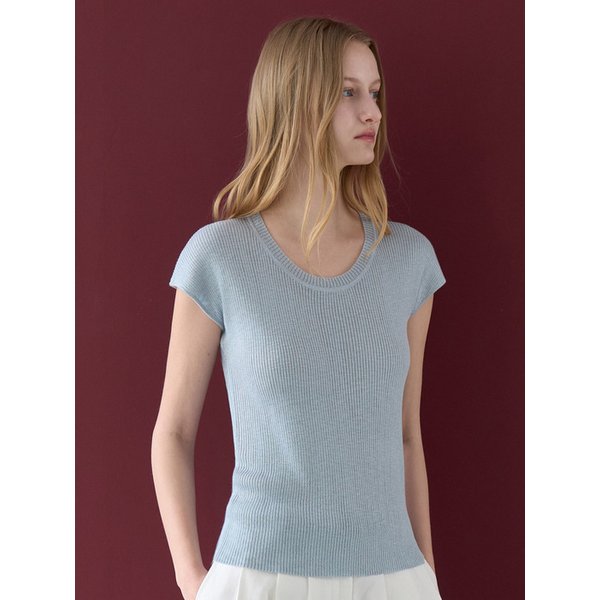 라운드 캡소매 니트 라이트 블루 amr2331