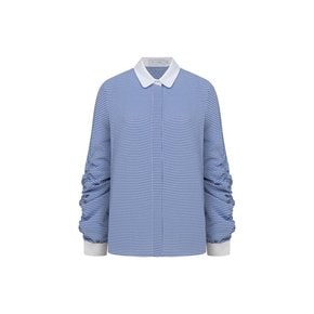 Blue Check Shirring Shirt Blouse