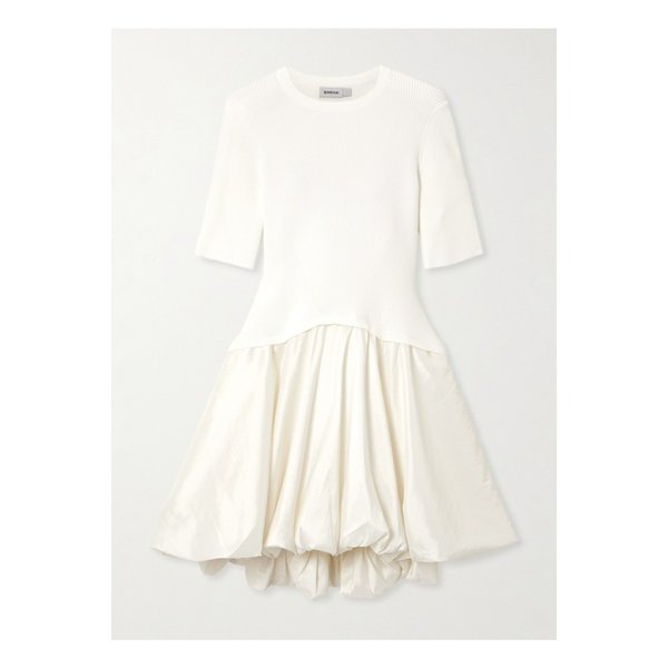 심카이 켄리 골지 니트 플리츠 태피터 미니 드레스 화이트 46376663162889544