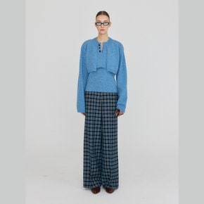 ZILVINE Relaxed Plaid Pants - Navy/Sky Blue Multi