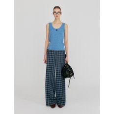 ZILVINE Relaxed Plaid Pants - Navy/Sky Blue Multi