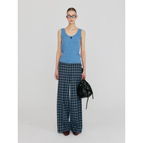 ZILVINE Relaxed Plaid Pants - Navy/Sky Blue Multi