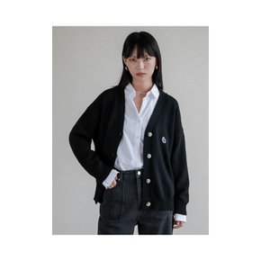 Lossy Cashmere Patch V Cardigan_black