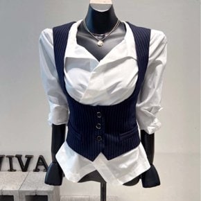 / [VIVA] 22FW 줄지 3단추 슬림 숏조끼