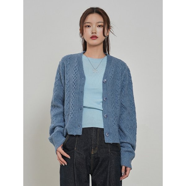 여성 케이블 Y 크롭 카디건 (BLUE) (HB1GDA5)