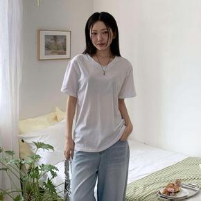 [1 + 1] 여자 미니멀리즘 면원단 V넥 무지컬러 티셔츠