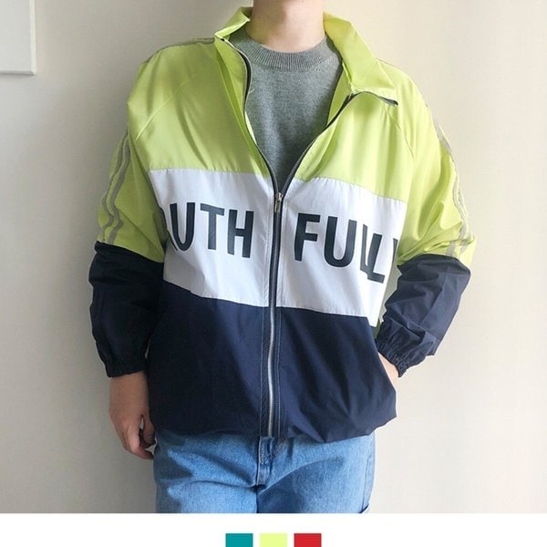 남자 레트로 배색 윈드러너 바람막이 점퍼 KSM-JUA-SCT0219003