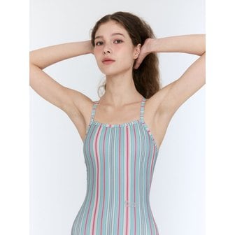 LOOPLOOP [밀키 스트라이프_그린 피그] 원피스 수영복