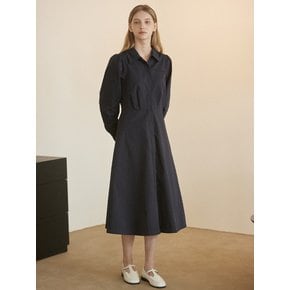 Puff Sleeve Shirt Dress - Navy