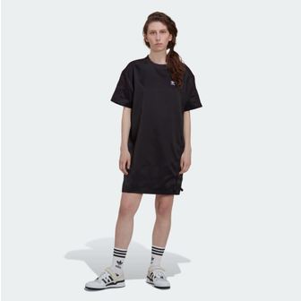 아디다스 루즈핏 삼선 셔링 반팔원피스 블랙 XS S M L XL