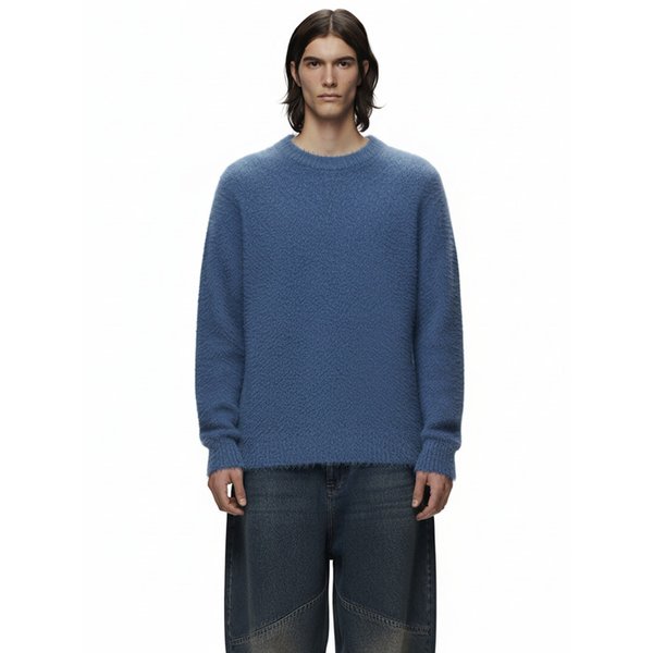 앙고라 헤어리 라운드 니트 (블랙,그레이,블루,아이보리)/M254TP07