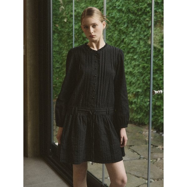 핀턱 셔링 미디 원피스 [2COLORS]