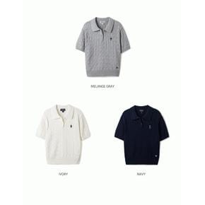 여성용 스티브 카라 케이블 반팔니트 Steve Collar Cable Short Sleeve Sweater