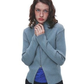 Ribbed Two-Way Zip-up Knit - BlueBerry