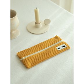 flat pencil case - corduroy tangerine yellow (middle zipper)