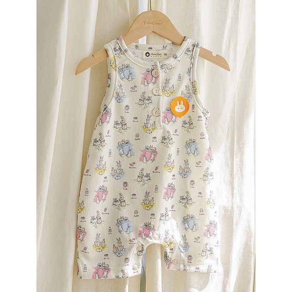 토끼 가족 - 베이비 민소매 바디슈트