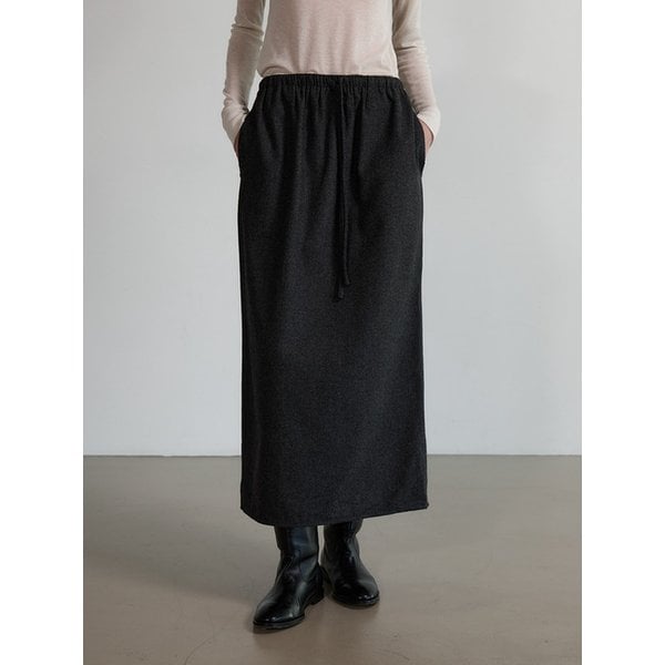 울 블렌드 밴딩 스커트 - CHARCOAL