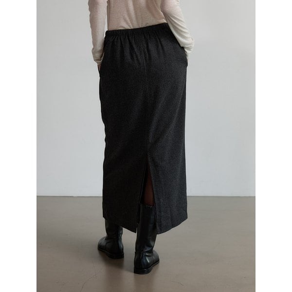 울 블렌드 밴딩 스커트 - CHARCOAL