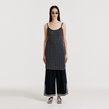 EENK YUTONI Lace Textured Knit Dress - Navy/Cream