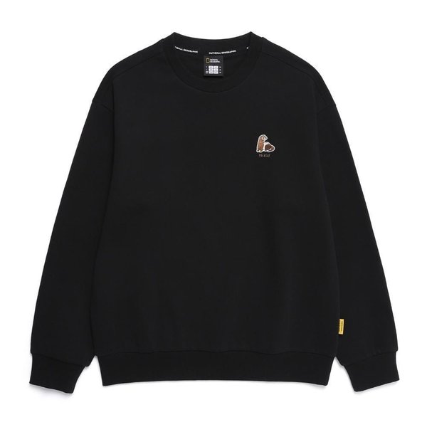 [여주점] N251USW040 동물 와펜 세미 오버핏 맨투맨 CARBON BLACK