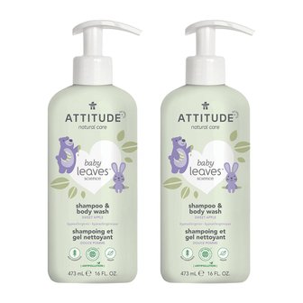  에티튜드 ATTITUDE 베이비 리브즈 사이언스 유아샴푸 앤 바디워시 스위트 애플향 473ml 2개