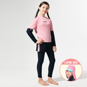 여아동 핑크 래쉬가드 워터레깅스 비치반바지 세트 BEG-Y601P