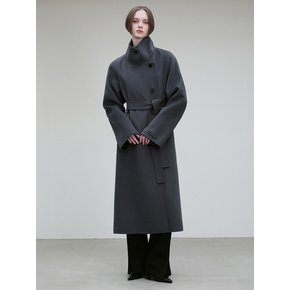 HIGH-NECK WOOL HANDMADE COAT CHARCOAL