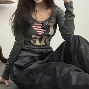 아이러브미 성조기 빈티지 레터링 보트넥 긴팔티4color