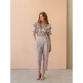 Pleated Paper Bag Waist Legs Cuffed Pants