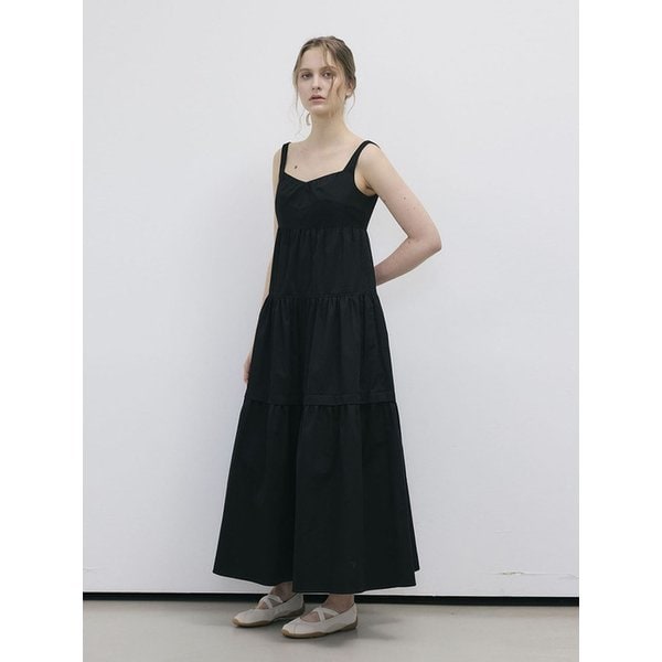 COTTON FLOUNCE SLEEVELESS MAXY DRESS - BLACK