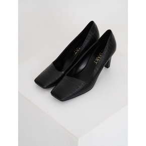 square crocodile modern heel pumps black