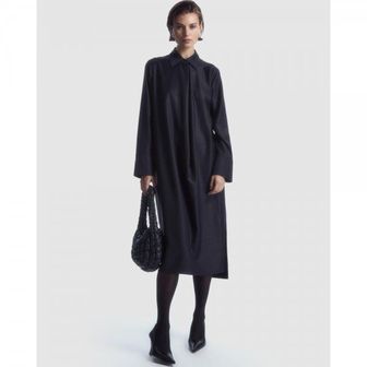 이스퀘어 4819444 COS Deconstructed Wool Midi Shirt Dress - Blue Dark