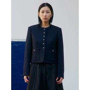Button Detail Round Neck Jacket  Navy (KE5111M06R)