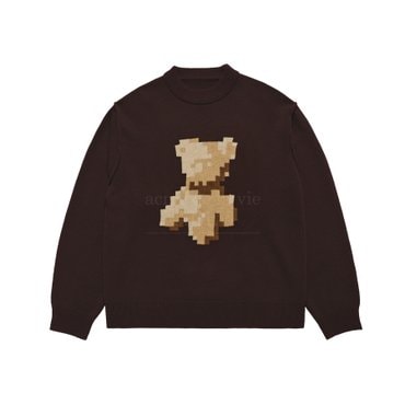 아크메드라비 PIXEL BEAR ARTWORK KNIT BROWN 픽셀베어 니트 브라운