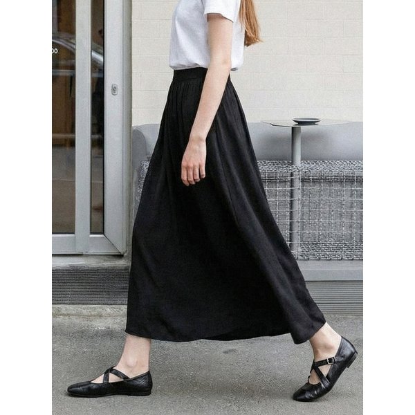 비스코스 플레어 밴딩 스커트_BLACK