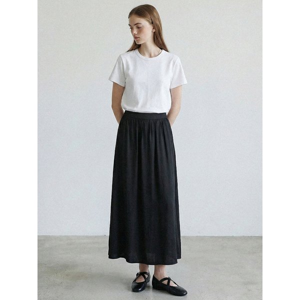 비스코스 플레어 밴딩 스커트_BLACK