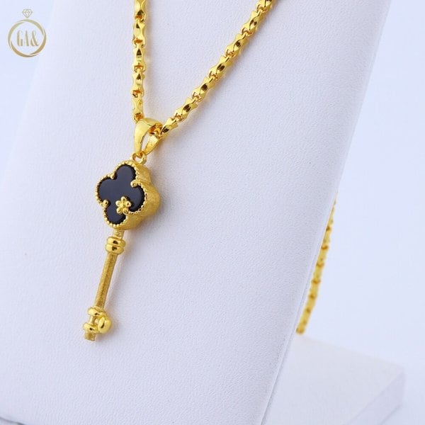 [가앤] 24k순금 열쇠 자개 오닉스 양면 목걸이 메달 펜던트 3.75g