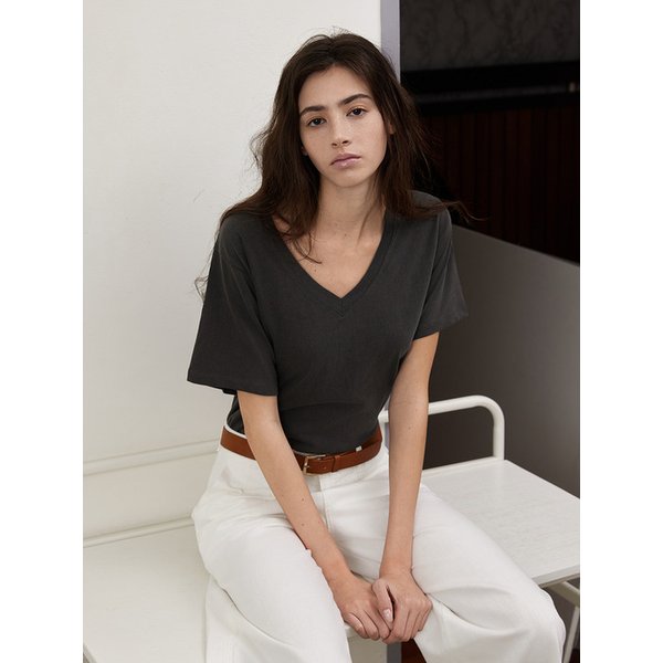 Vintage V-neck Pigment Half T-shirt_Charcoal_2colors