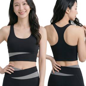 NU021 여성 배색 포인트 노와이어 레이서백 스포츠 브라탑