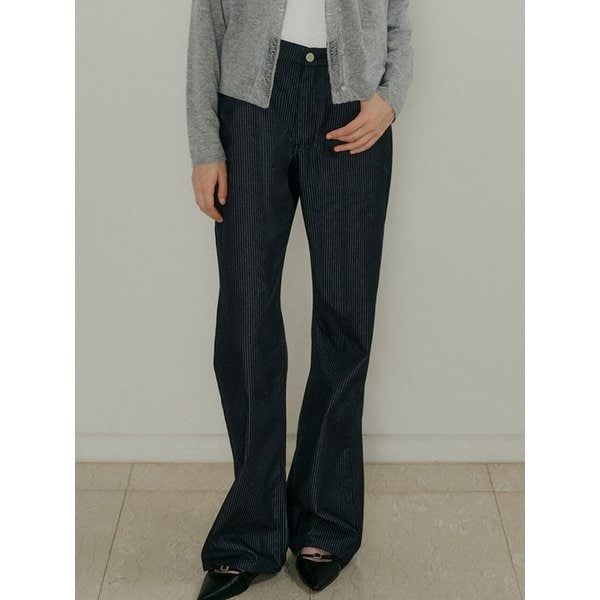 comos 1501 line semi straight pants (navy stripe)