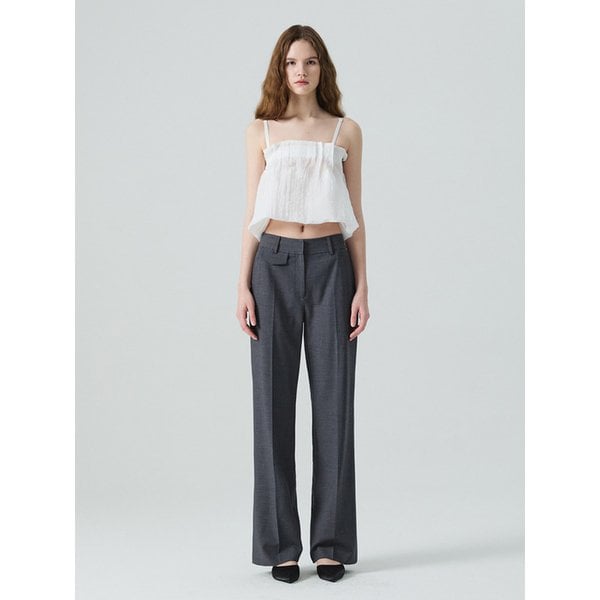 Front Flap Pocket Semi-Wide Slacks_Gray