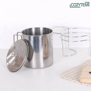음식물쓰레기통(보관형) 보관통+폭조절 거치렉 세트 음쓰통 스테인레스 1.3L