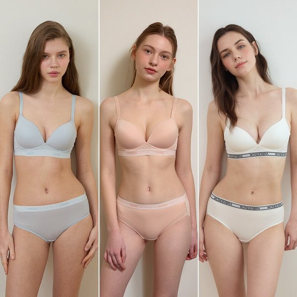 스포츠 아웃밴드 노와이어 브라팬티 6종세트 블루+베이지+화이트 WBW4M222324A_T
