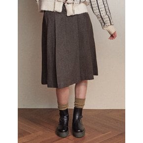 W PLEATS CHECK SKIRT [BROWN]