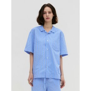 Stay Stripe Pajamas Short Sleeve Shirts - Light Blue