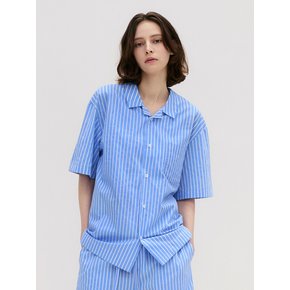 Stay Stripe Pajamas Short Sleeve Shirts - Light Blue