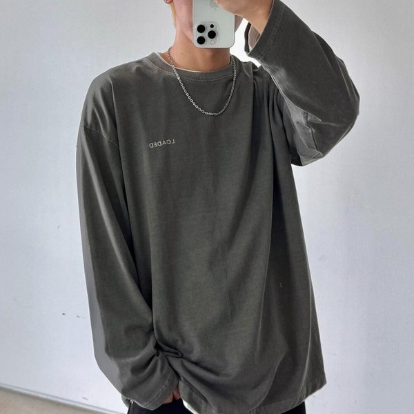 [옷자락] 남성 대형 프린트 가을 긴팔 라운드 티셔츠