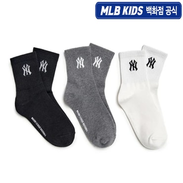 MLB키즈 (백화점공식)25N 베이직 로고 중목 양말 3번들 NY (Ivory) 7ASOB145N-50IVS