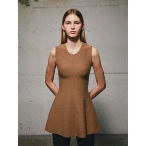 WOOL BLEND SLEEVELESS LAYERED MINI DRESS (BEIGE)