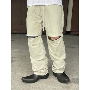 WIDE NYLON KNEE ZIPPER PANTS (CREAM)